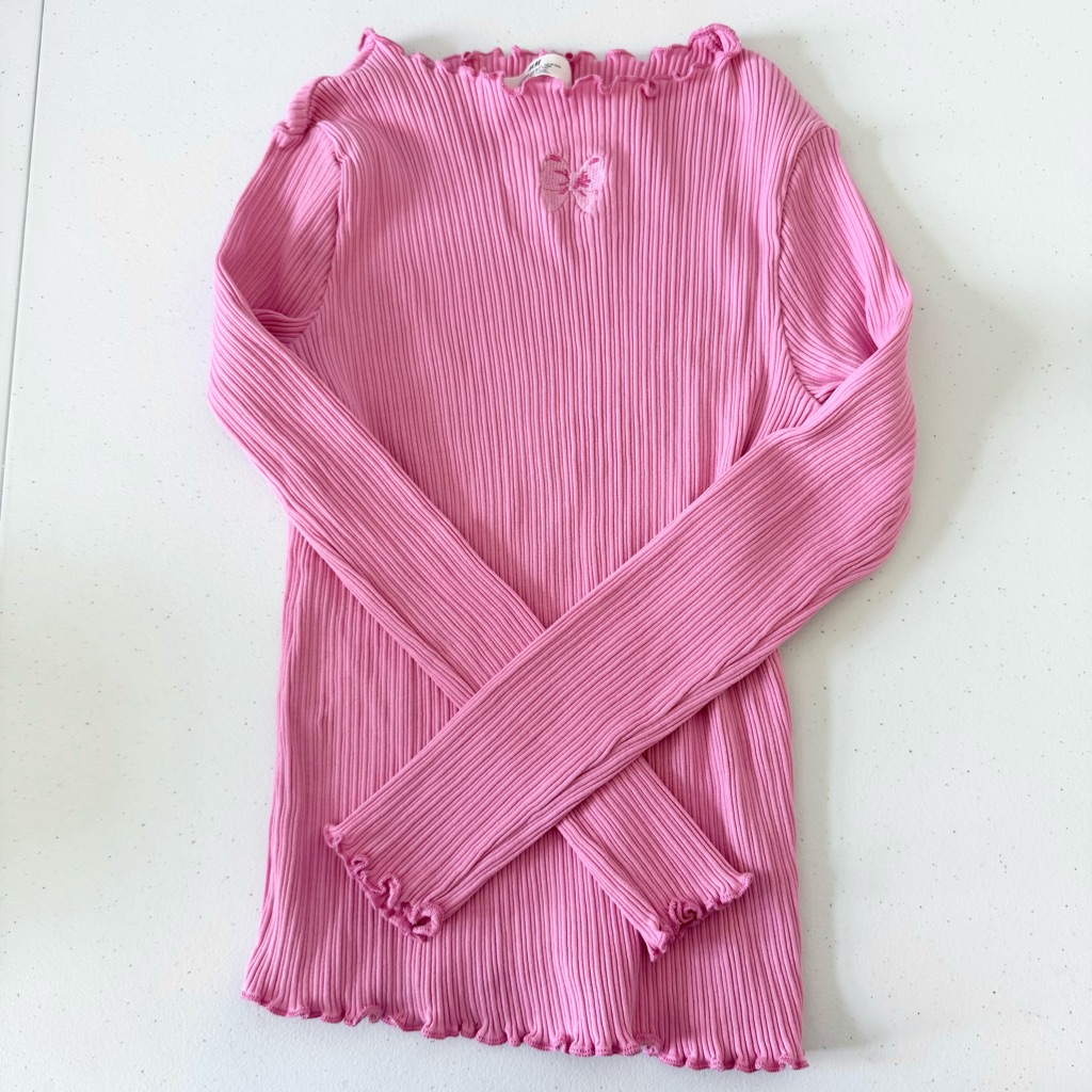 H&M Girls Pink Ribbed Long Sleeve Top Sz 8-10